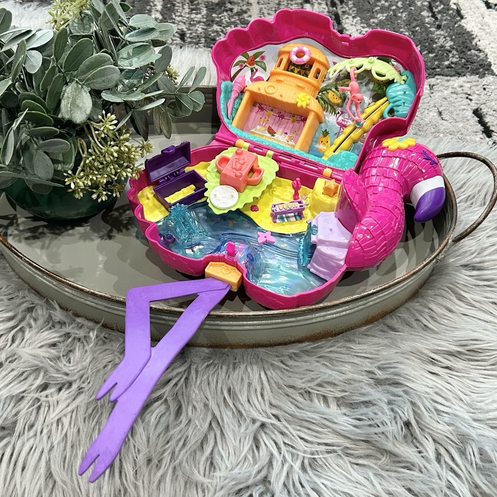 Polly Pocket Flamingo Animals Playset Mini Beach Scene W/ Some Accessories